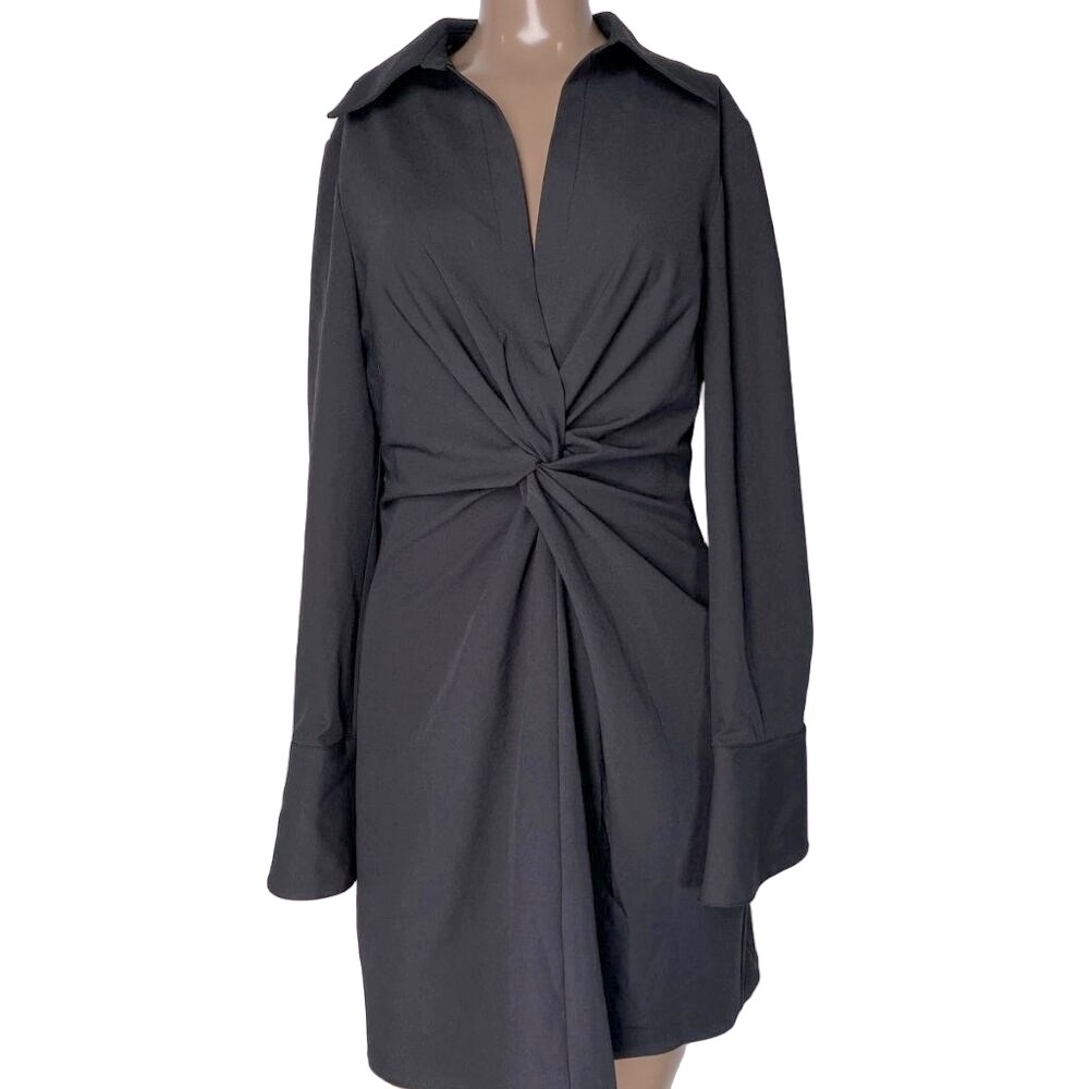 NEW CINQ à SEPT Women’s McKenna Mini Dress Black Size 6 Front Twist Long Sleeve